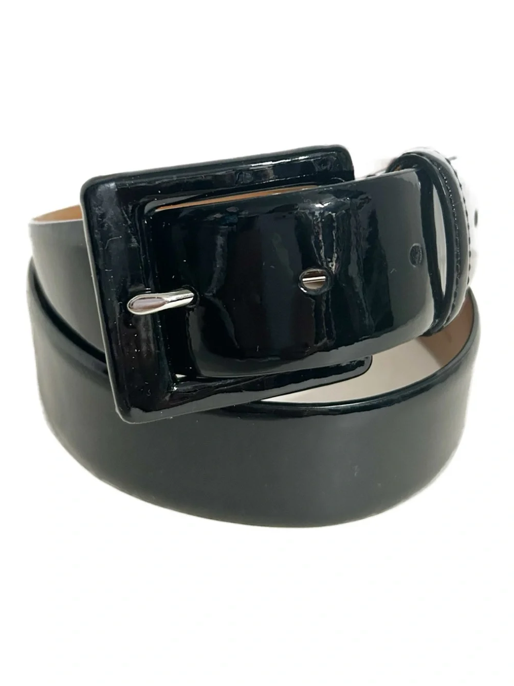 Lauren Ralph Lauren Black Patent Leather Belt Buckle Genuine Leather Size M